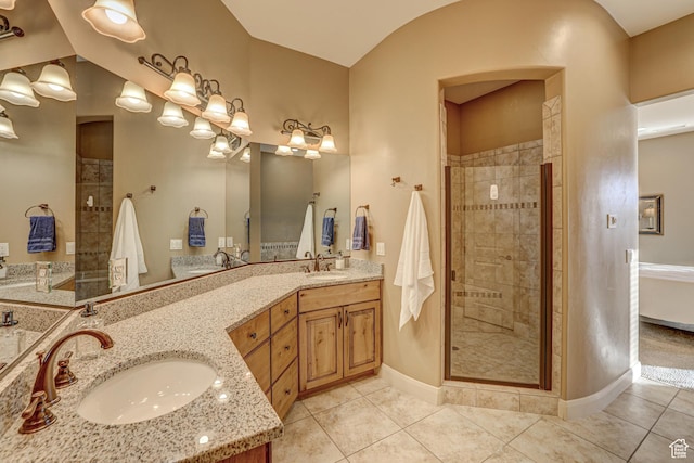 4985 W Boulder Vw, Hurricane, UT 84737 - bathroom featuring a stall shower, tile patterned flooring, and a sink