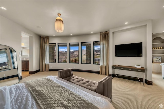 2196 W Long Sky Dr, St George, UT 84770 - bedroom featuring baseboards, recessed lighting, and light carpet