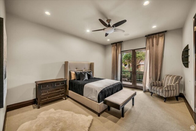 2196 W Long Sky Dr, St George, UT 84770 - bedroom with light carpet, recessed lighting, and access to exterior