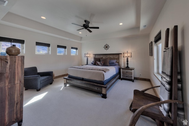1261 N Main Rubicon Trl Unit M-14, Moab, UT 84532 - carpeted bedroom featuring baseboards, recessed lighting, ceiling fan, and a tray ceiling