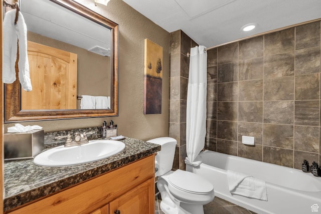 2669 Canyons Resort Dr Unit 206Abc, Park City, UT 84098 - full bathroom with shower / bath combo, visible vents, toilet, vanity, and a textured wall