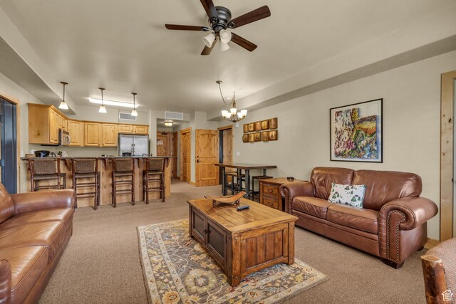 2669 Canyons Resort Dr Unit 206Abc, Park City, UT 84098 - carpeted living area with ceiling fan with notable chandelier and visible vents