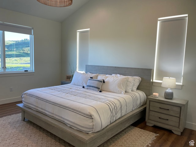 544 Lotus Dr, Fish Haven, ID 83287 - bedroom with vaulted ceiling and dark hardwood / wood-style flooring
