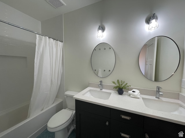 544 Lotus Dr, Fish Haven, ID 83287 - full bathroom with shower / bath combo with shower curtain, tile patterned floors, vanity, and toilet