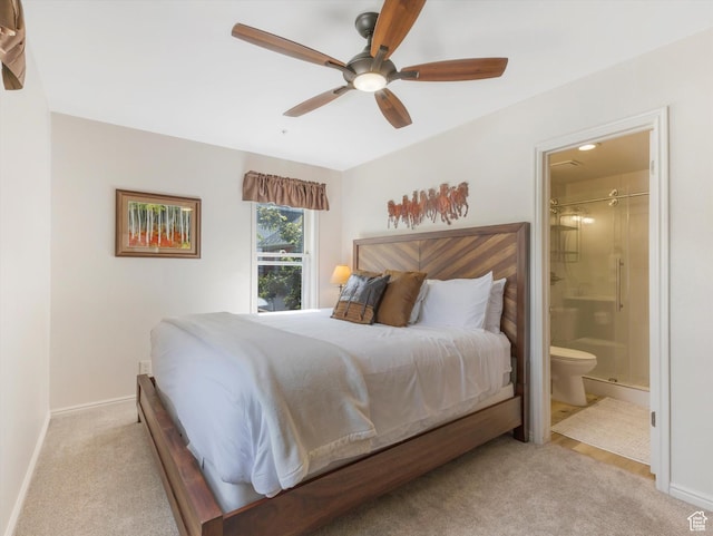 424 Park Ave Unit D, Park City, UT 84060 - bedroom featuring baseboards, connected bathroom, carpet, and a ceiling fan