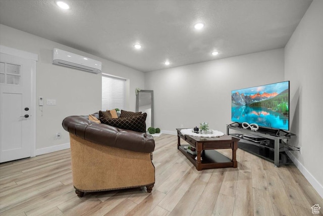 591 W 100 N, Payson, UT 84651 - living room with an AC wall unit, baseboards, light wood-type flooring, and recessed lighting