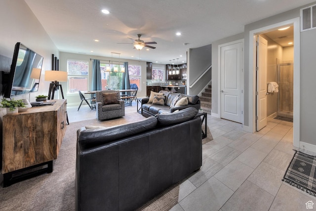 420 N 600 W, Moab, UT 84532 - living room featuring stairs, ceiling fan, recessed lighting, and baseboards