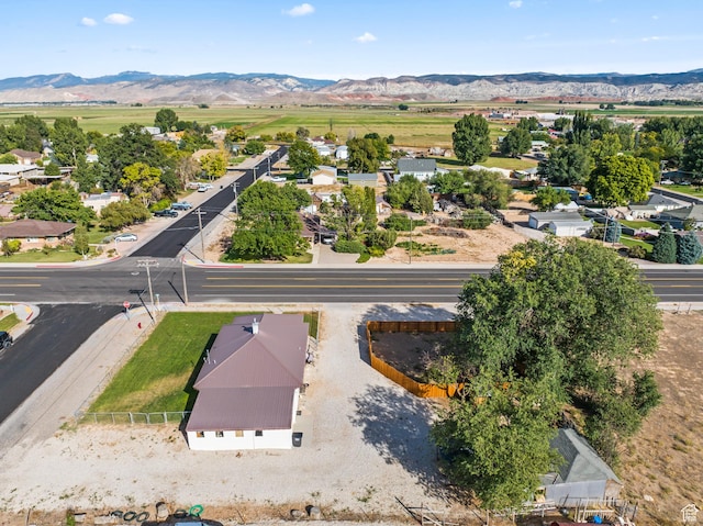 drone / aerial view featuring a mountain view