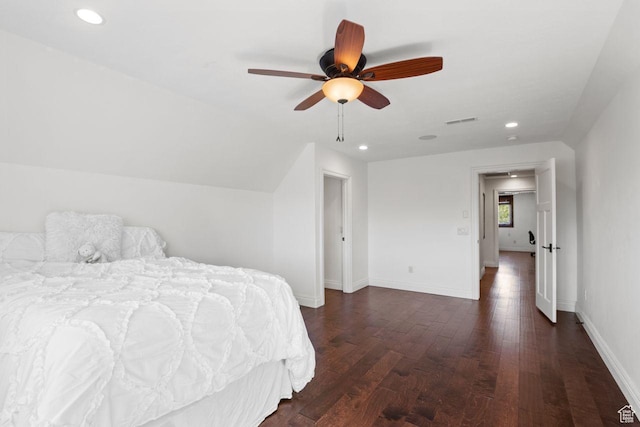10575 S Alexander Park Ln, South Jordan, UT 84095 - bedroom with visible vents, baseboards, a ceiling fan, recessed lighting, and dark wood-type flooring