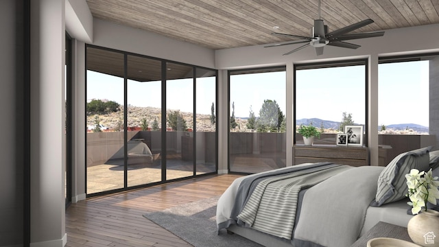 7165 Painted Valley Pass Unit 54, Park City, UT 84098 - bedroom with a mountain view, wooden ceiling, access to outside, and hardwood / wood-style flooring