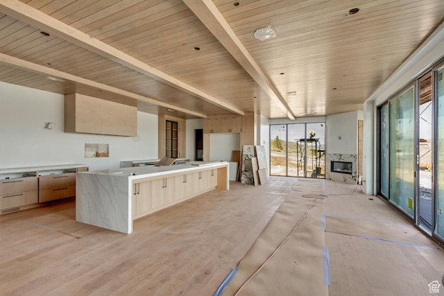 7165 Painted Valley Pass Unit 54, Park City, UT 84098 - kitchen with modern cabinets, a wealth of natural light, open floor plan, and beamed ceiling