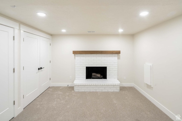 715 E 1700 N, Mapleton, UT 84664 - unfurnished living room featuring light colored carpet, a fireplace, recessed lighting, and baseboards