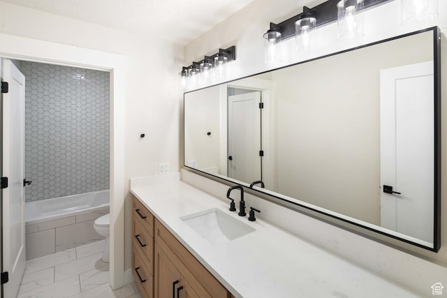 715 E 1700 N, Mapleton, UT 84664 - full bath with marble look tile flooring, toilet, vanity, and  shower combination