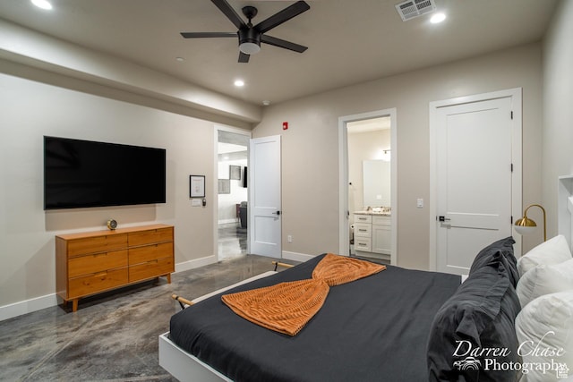 1460 S Windsor Pkwy Unit 5, Hurricane, UT 84737 - bedroom featuring baseboards, visible vents, connected bathroom, and recessed lighting