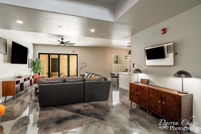 1460 S Windsor Pkwy Unit 5, Hurricane, UT 84737 - living area with recessed lighting, a ceiling fan, and a textured ceiling