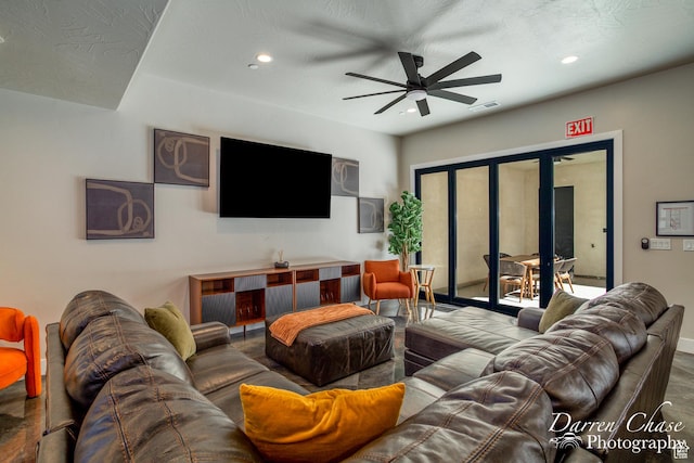 1460 S Windsor Pkwy Unit 5, Hurricane, UT 84737 - living room featuring visible vents, a ceiling fan, recessed lighting, and baseboards