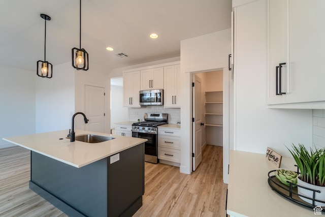 3377 W Palomar, Hurricane, UT 84737 - kitchen featuring visible vents, a sink, white cabinetry, stainless steel appliances, and decorative backsplash