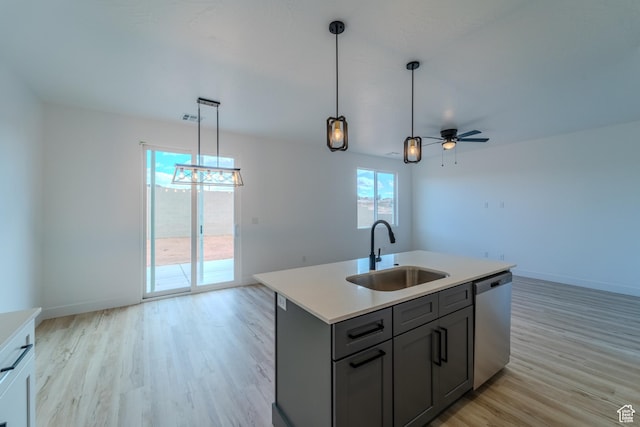3377 W Palomar, Hurricane, UT 84737 - kitchen with visible vents, a sink, ceiling fan, gray cabinets, and stainless steel dishwasher
