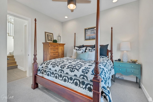 4755 S Purcell Dr, St George, UT 84790 - bedroom with baseboards, carpet flooring, ceiling fan, and recessed lighting