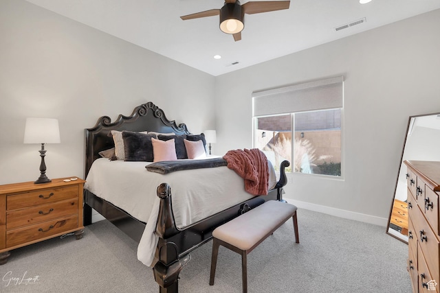 4755 S Purcell Dr, St George, UT 84790 - bedroom with baseboards, carpet floors, visible vents, and a ceiling fan