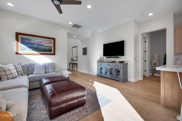 4755 S Purcell Dr, St George, UT 84790 - living area featuring light wood-style flooring, recessed lighting, baseboards, and ceiling fan
