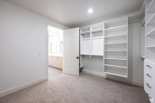 spacious closet with light carpet