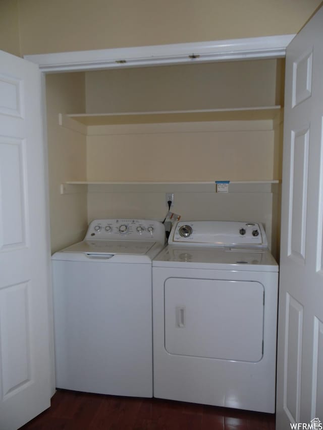 14028 S Candy Pull Dr, Draper, UT 84020 - laundry area with dark wood-type flooring, washer and dryer, and laundry area
