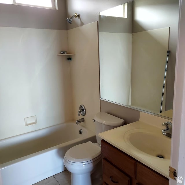 14028 S Candy Pull Dr, Draper, UT 84020 - bathroom with tub / shower combination, toilet, tile patterned flooring, and vanity