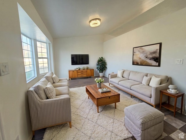 2834 E 1320 S, Spanish Fork, UT 84660 - living area with vaulted ceiling, light wood-type flooring, and baseboards