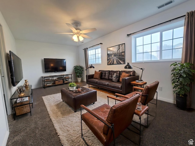 2834 E 1320 S, Spanish Fork, UT 84660 - living room with a ceiling fan, carpet flooring, and baseboards