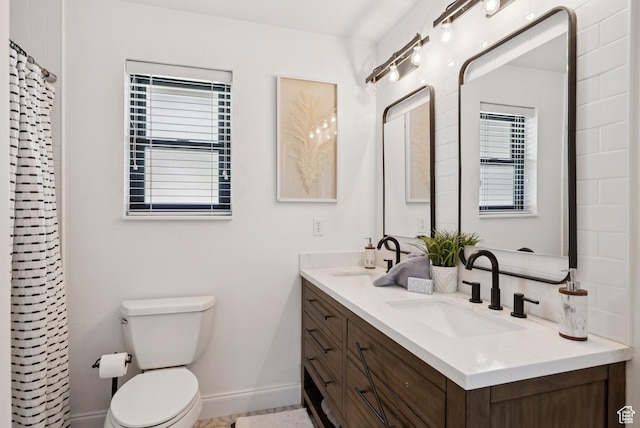 3041 Homestead Rd, Park City, UT 84098 - bathroom with healthy amount of natural light, double vanity, and a shower with shower curtain