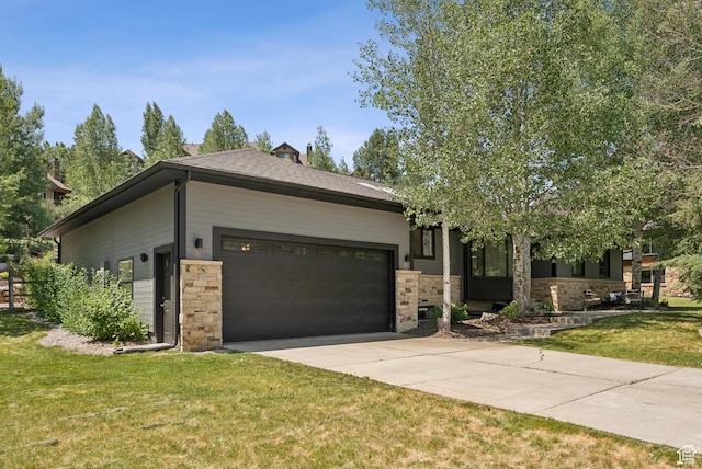 3041 Homestead Rd, Park City, UT 84098 - view of front facade with an attached garage, driveway, and a front yard