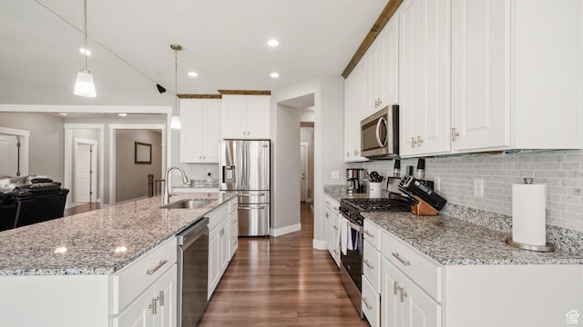 209 N Elk Ridge Dr, Elk Ridge, UT 84651 - kitchen featuring appliances with stainless steel finishes, a sink, tasteful backsplash, white cabinets, and recessed lighting