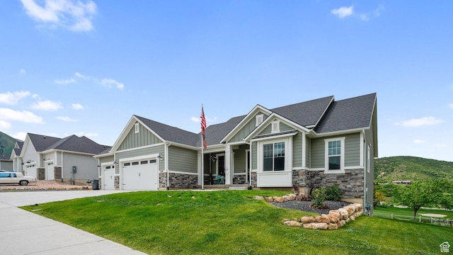 209 N Elk Ridge Dr, Elk Ridge, UT 84651 - craftsman inspired home with board and batten siding, stone siding, and a front lawn