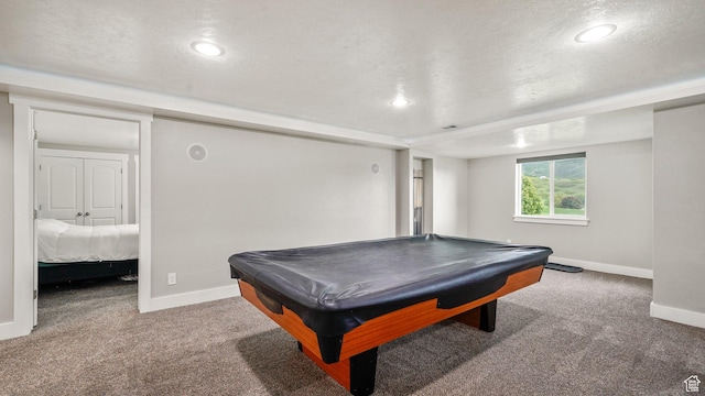 209 N Elk Ridge Dr, Elk Ridge, UT 84651 - playroom with baseboards, carpet flooring, recessed lighting, billiards table, and a textured ceiling