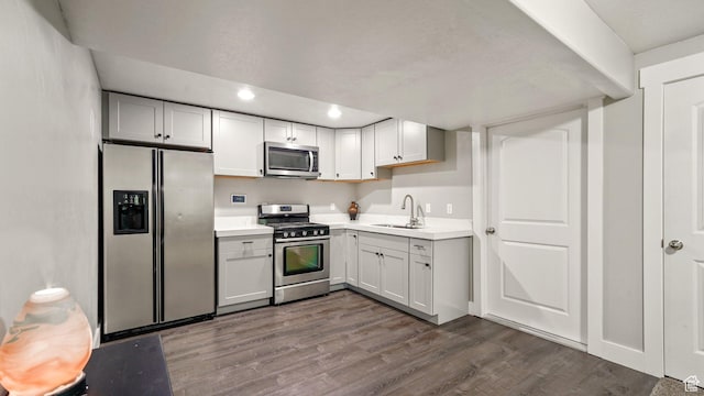 209 N Elk Ridge Dr, Elk Ridge, UT 84651 - kitchen featuring appliances with stainless steel finishes, a sink, dark wood-style floors, light countertops, and recessed lighting