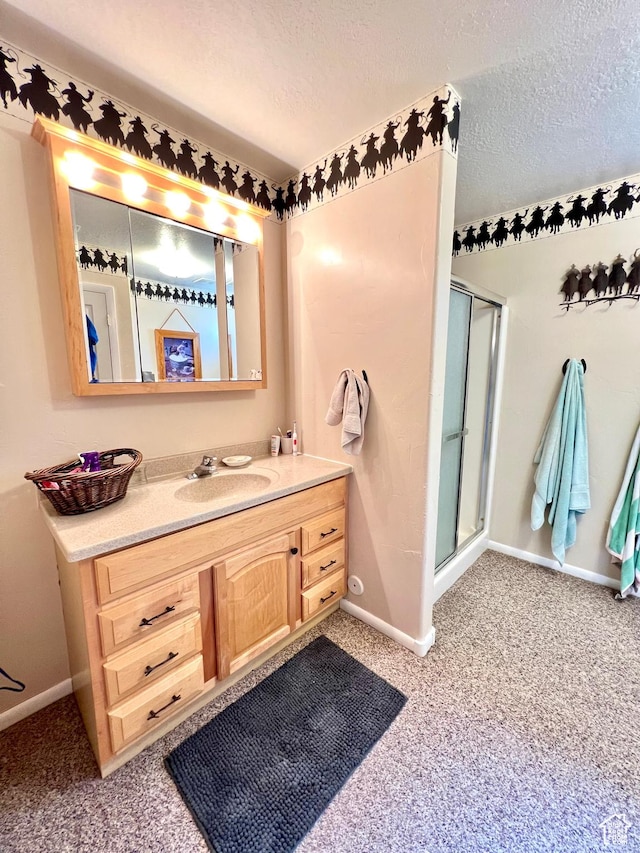 1942 N Sevier Valley Canal Rd, Richfield, UT 84701 - full bath with baseboards, a shower stall, vanity, and a textured ceiling