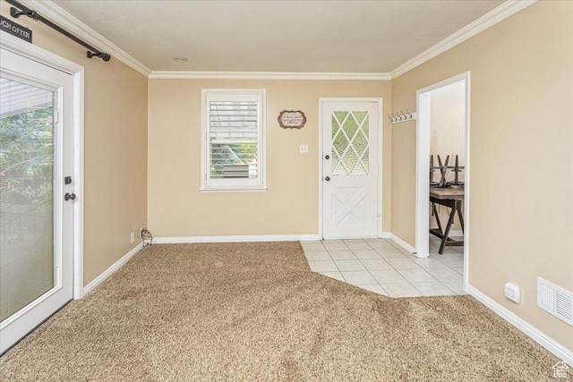 965 E 39th St S, South Ogden, UT 84403 - entryway featuring light colored carpet, baseboards, ornamental molding, and light tile patterned floors