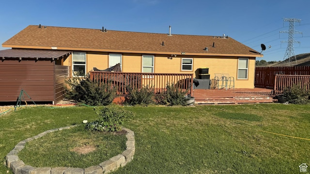2796 S 2575 W, Roosevelt, UT 84066 - back of property featuring a deck, an outdoor structure, and roof with shingles
