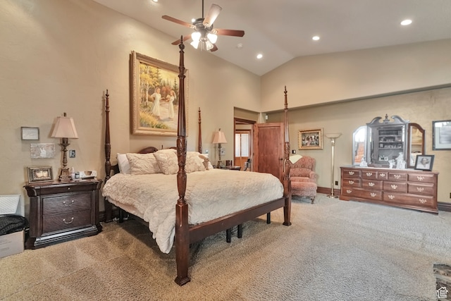 1040 E Canyon Rd, Hyde Park, UT 84318 - bedroom featuring carpet, lofted ceiling, and ceiling fan