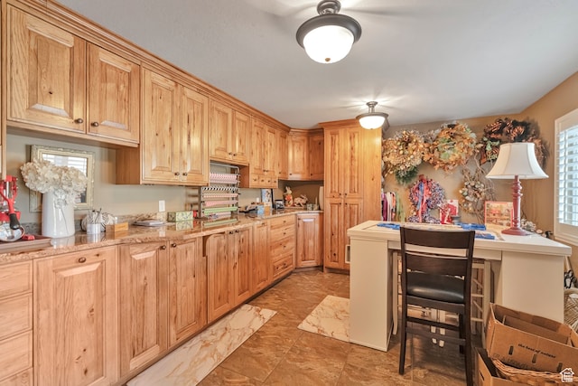 1040 E Canyon Rd, Hyde Park, UT 84318 - kitchen with light stone counters, light brown cabinetry, and a wealth of natural light