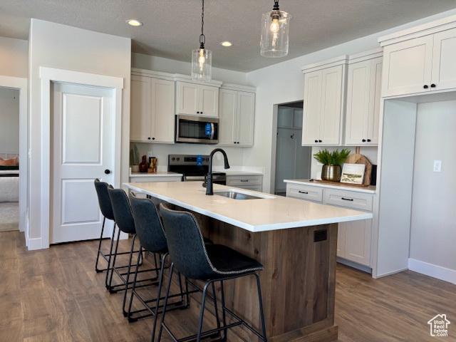 584 N 510 E, Smithfield, UT 84335 - kitchen featuring a sink, light countertops, stainless steel appliances, and dark wood finished floors