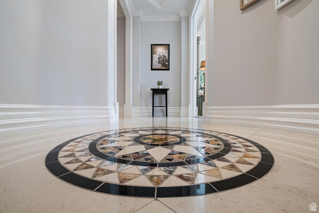 5678 E Twin Creek Rd, Emigration Canyon, UT 84108 - hallway with inlaid floor details, crown molding, and baseboards