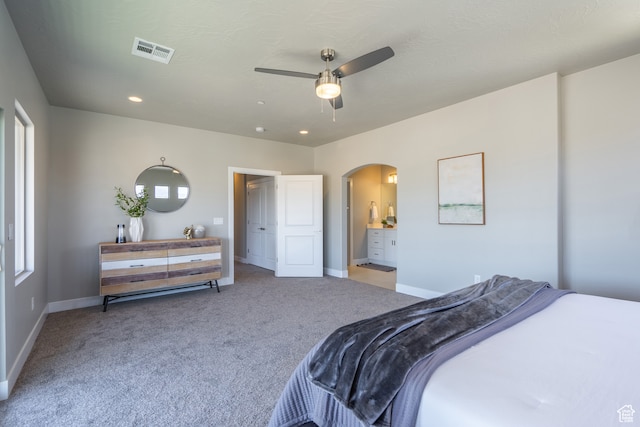 278 N 2020 W, Hurricane, UT 84737 - bedroom featuring ceiling fan, carpet floors, and ensuite bath