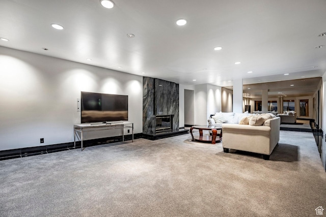 3809 E Thousand Oaks Cir, Salt Lake City, UT 84124 - carpeted living room featuring recessed lighting and a high end fireplace