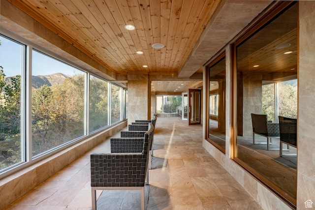 3809 E Thousand Oaks Cir, Salt Lake City, UT 84124 - sunroom / solarium featuring wooden ceiling, recessed lighting, and a mountain view