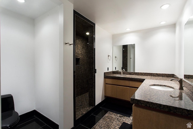 3809 E Thousand Oaks Cir, Salt Lake City, UT 84124 - full bathroom with vanity, tiled shower, recessed lighting, and granite tiled floors