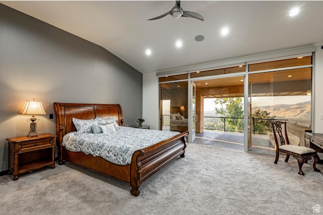 3809 E Thousand Oaks Cir, Salt Lake City, UT 84124 - bedroom with access to outside, carpet flooring, recessed lighting, lofted ceiling, and ceiling fan