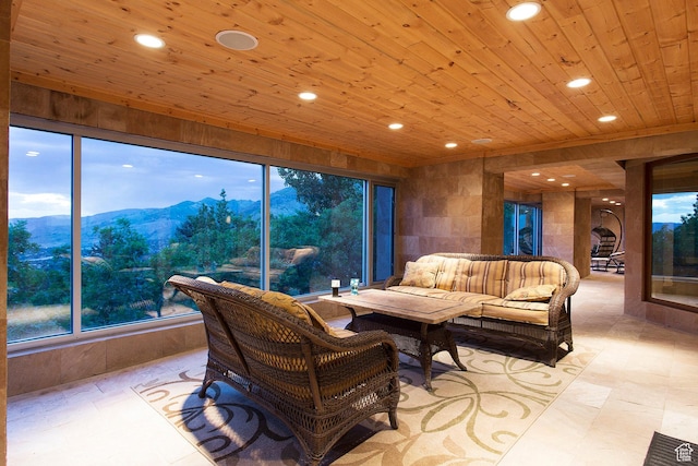 3809 E Thousand Oaks Cir, Salt Lake City, UT 84124 - living area featuring wood ceiling, recessed lighting, and a mountain view