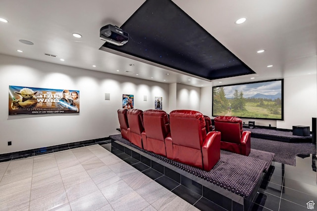 3809 E Thousand Oaks Cir, Salt Lake City, UT 84124 - cinema with recessed lighting, a tray ceiling, and tile patterned flooring